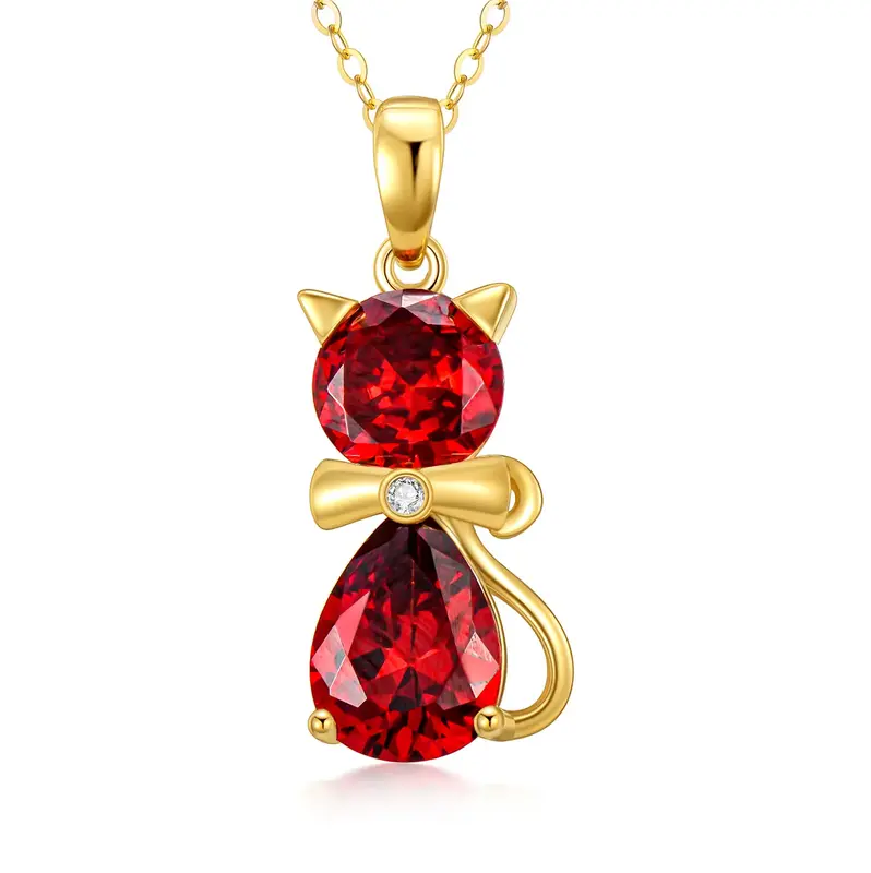 14K Gold Cubic Zirconia Cat Pendant Necklace
