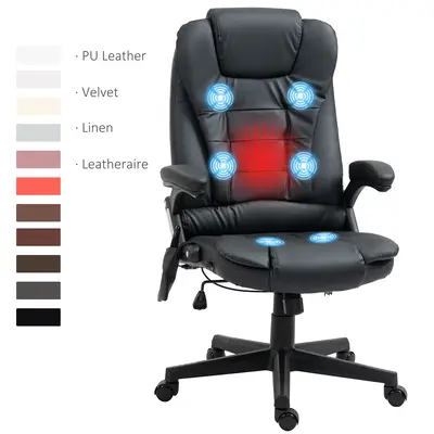 HOMCOM 6 Point Vibrating Massage Office Chair with Heat, High Back Executive Office Chair with Reclining Backrest, Padded Arm...