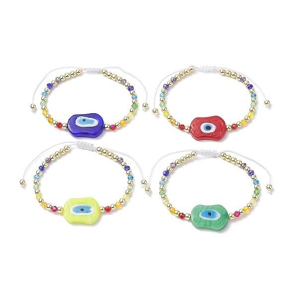 Evil Eye Lampwork Braided Bead Bracelet with Glass Beaded Chains for Women