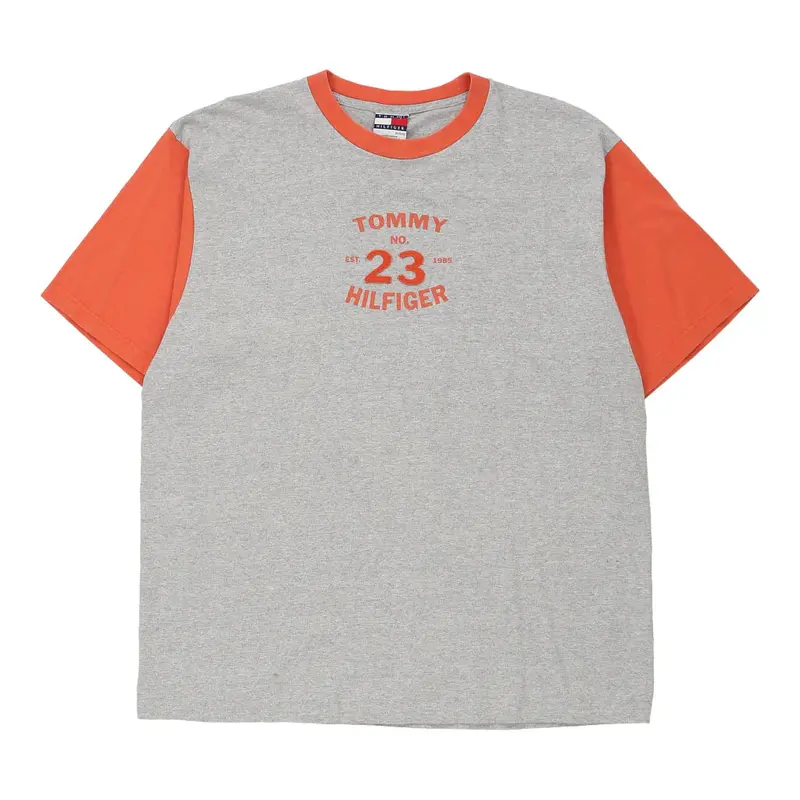 Tommy Hilfiger Spellout T-Shirt - XL Grey Cotton