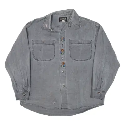 TOP SPIRIT Mens Denim Shirt Grey Floral Long Sleeve L