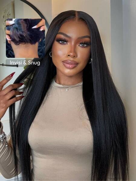 UNice ByeBye Knots™ Wig 7x5 Glueless Lace Black Yaki Straight Wig With Elastic Drawstring 360 Cozy Hug