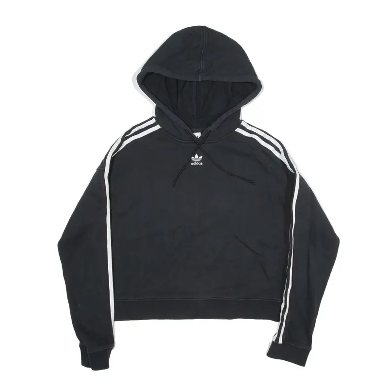 ADIDAS Cropped Hoodie Black Pullover Womens UK 10