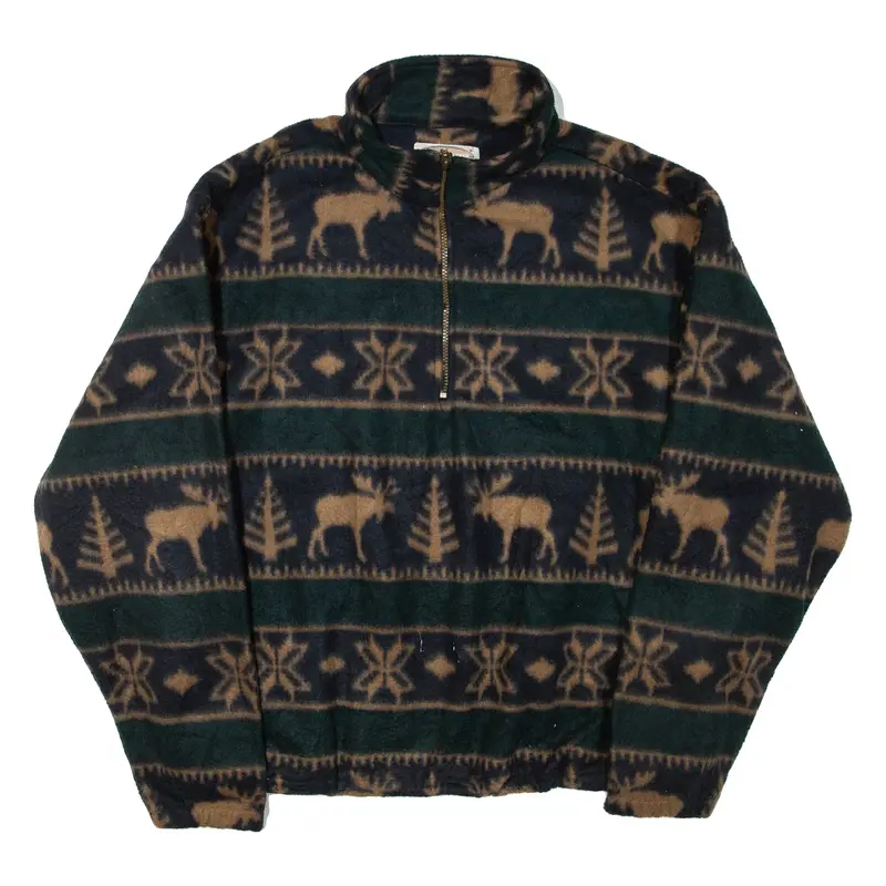 Mens Patterned Fleece Green 1/4 Zip XL