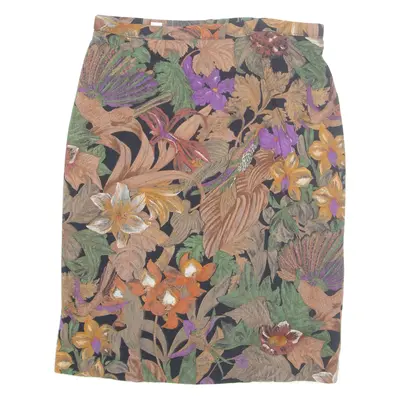 Womens Pencil Skirt Brown Midi Floral M