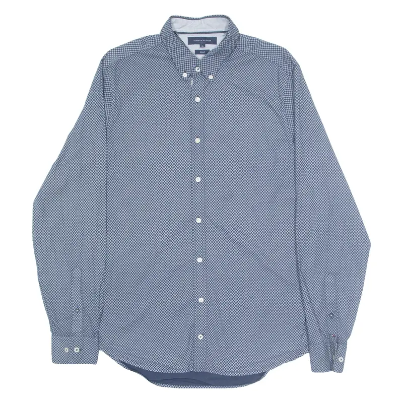 TOMMY HILFIGER Mens Shirt Blue Spotted Long Sleeve XL