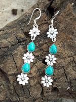 1 Pair Vintage Flower Design Dangle Earrings, Inlaid with Turquoise Textured Hook Earrings, Women's Elegant Earrings Accessor...