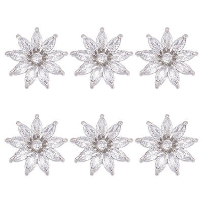 6Pcs 1-Hole Brass with Cubic Zirconia Shank Buttons