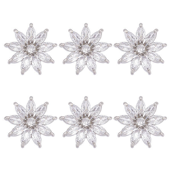 6Pcs 1-Hole Brass with Cubic Zirconia Shank Buttons