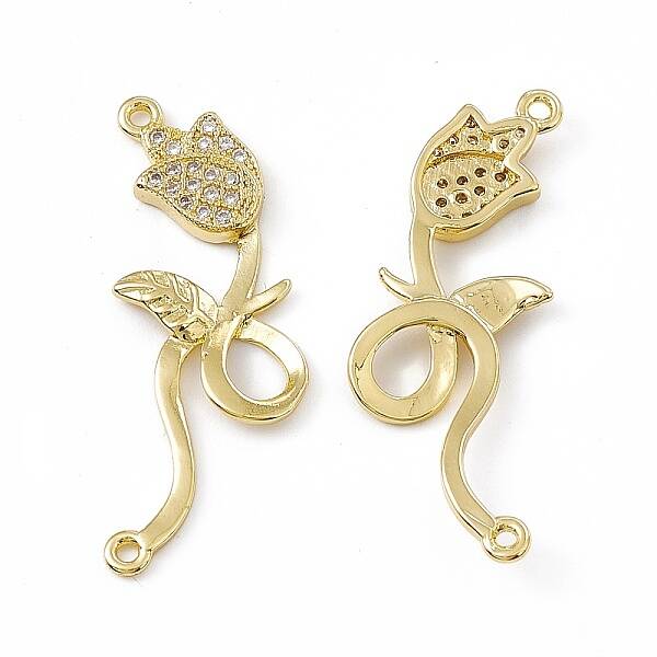 Brass Micro Pave Clear Cubic Zirconia Connector Charms