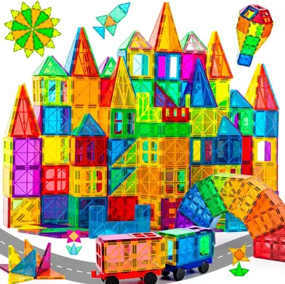 103 PCS Magnetic Tiles with 2 Car.Preschool Toy,Sensory toy magnet block toy for 3+ Kid,Safe Creativity Toy.Block Toy.Buildin...
