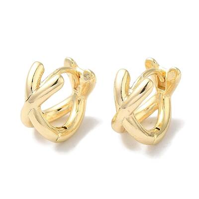 Crossing Double Band Brass Hoop Earrings for Women