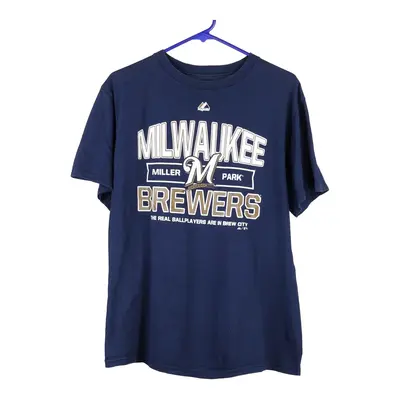 Milwaukee Brewers Majestic MLB T-Shirt - XL Blue Cotton