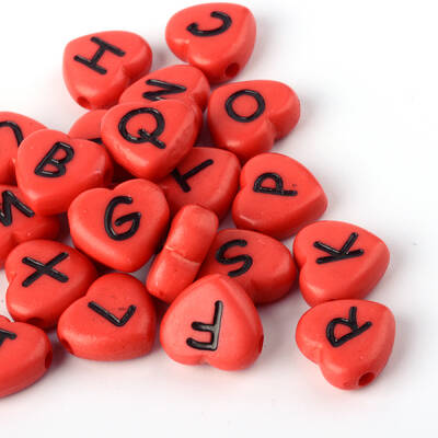 Opaque Acrylic Heart with Horizontal Hole Letter Beads