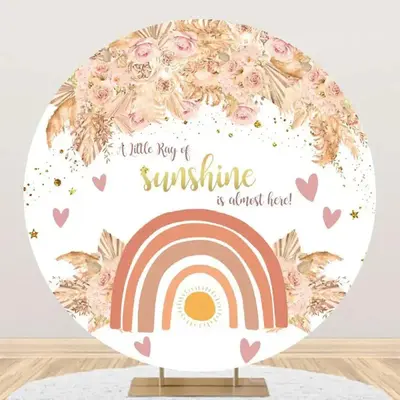 Ray Of Sunshine Boho Round Backdrop For Baby Shower - Aperturee