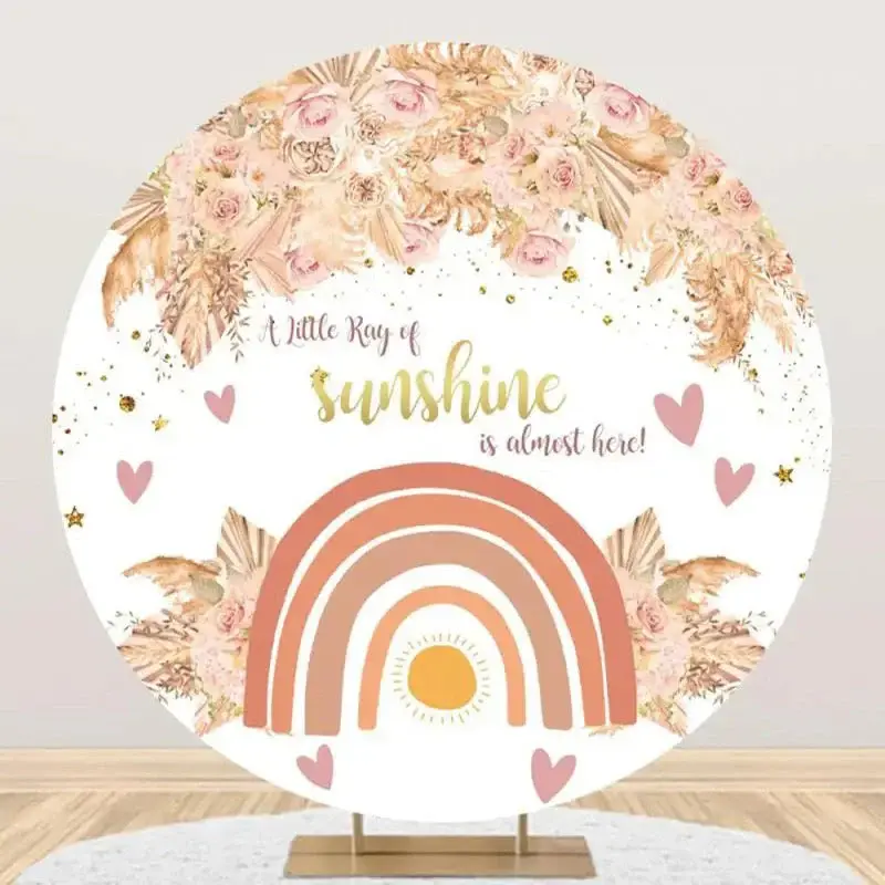 Ray Of Sunshine Boho Round Backdrop For Baby Shower - Aperturee