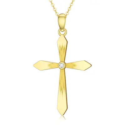 14K Gold Personalized Birthstone Cross Necklace for Women
