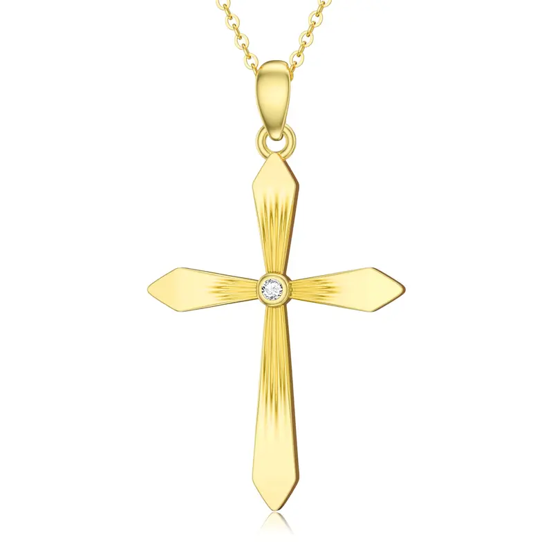 14K Gold Personalized Birthstone Cross Necklace for Women