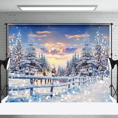 Aperturee Winter Snowy Wild Farm Fence Natural Forest Backdrop - Aperturee