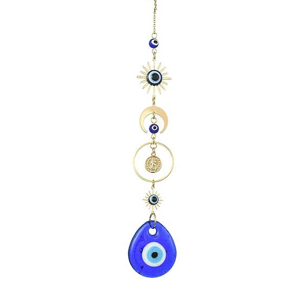 Blue Teardrop with Evil Eye Lampwork Pendant Decorations