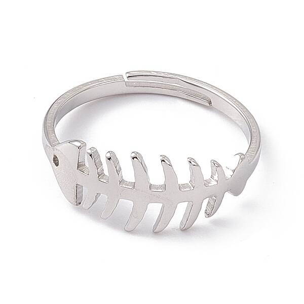 Non-Tarnish 201 Stainless Steel Fishbone Adjustable Ring for Women