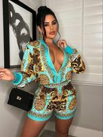 Two-piece Set Women's Zipper Mock Neck Crop Jacket & Skinny Shorts, Casual Long Sleeve Outwear & High Waist Shorts for Spring...