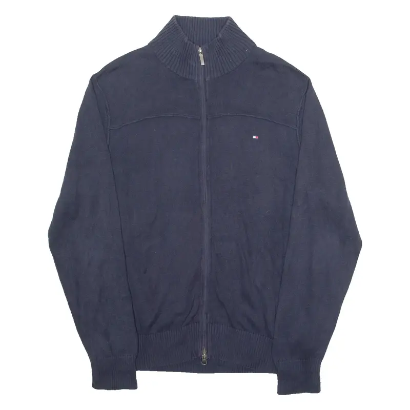 TOMMY HILFIGER Mens Jumper Blue High Neck Tight Knit L