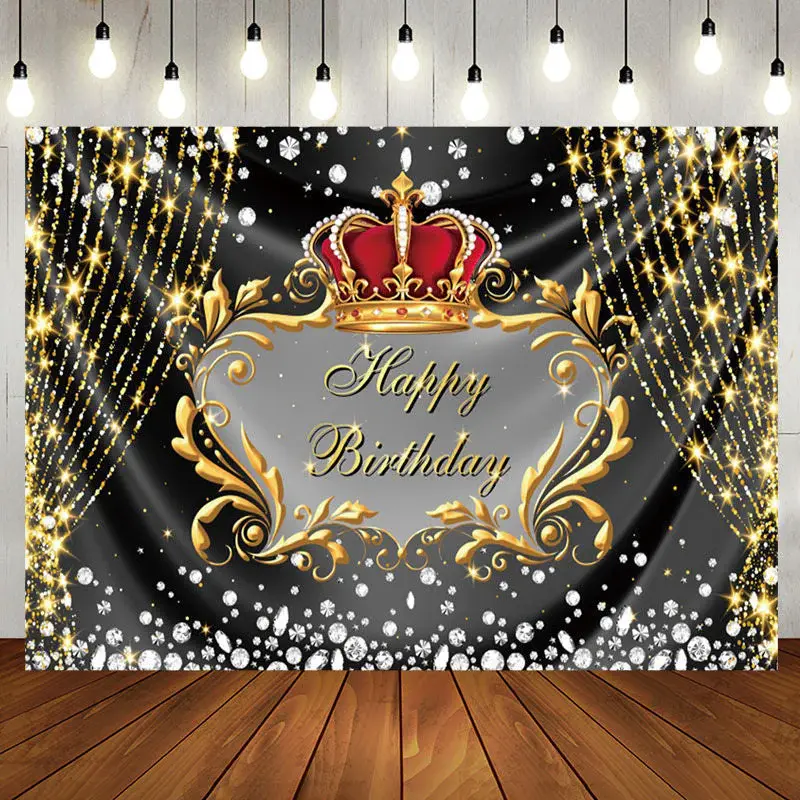 Gold Glitter String Crown Diamonds Birthday Backdrop - Aperturee