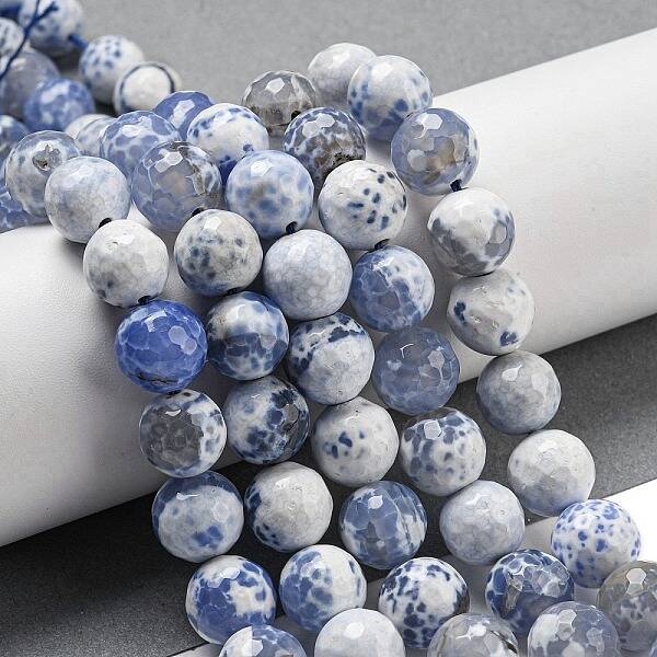 Faceted Natural Fire Crackle Agate Beads Strands