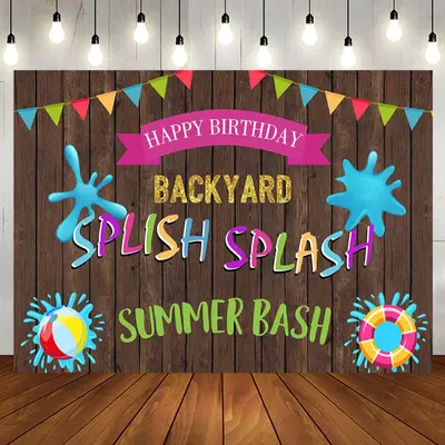 Aperturee Splish Splash Backyard Game Wooden Birthday Backdrop