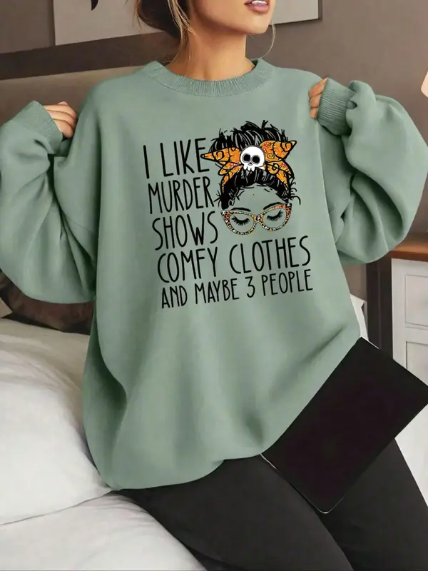 【Plus Size】 Cartoon Graphic Print Round Neck Sweatshirt, Casual Drop Shoulder Long Sleeve Pullover, Women's Clothing for ...