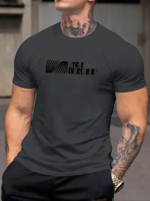 Men's Letter Print Round Neck Tee, Summer Clothes, Regular Fit Casual Short Sleeve Crew Neck T-Shirt for Summer, National ...