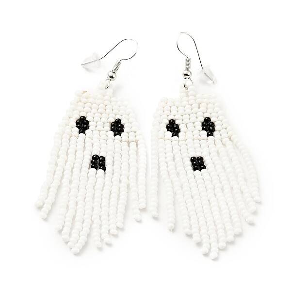 Glass Seed Braided Ghost Chandelier Earrings