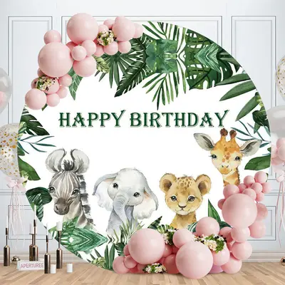 Aperturee Greeny Leaves Round Happy Birthday Backdrop | Circle Background For Party | Birthday Backdrop Ideas | Happy Birthda...