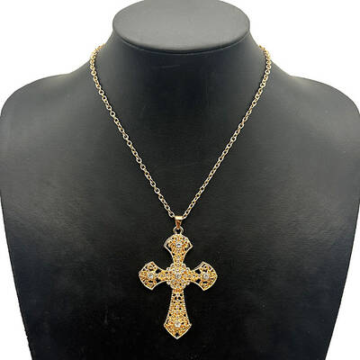 Fashion Cross Alloy Crystal Rhinestone Pendant Necklaces