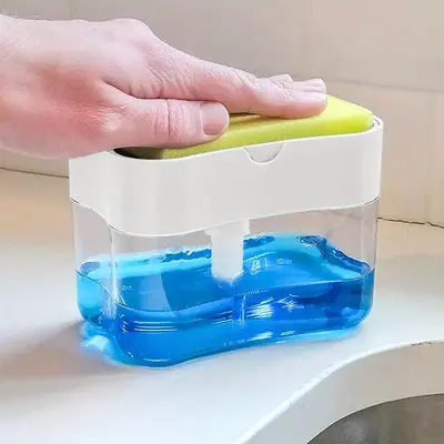 Dish Soap Dispenser with Sponge Holder, 1 Count Automatic Liquid Addition Holder with Cleaning Sponge, Household Cleaning Too...