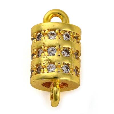 Brass Micro Pave Clear Cubic Zirconia Hollow Column Connector Charms