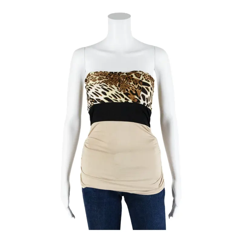 IN STYLE FASHION Padded Stretch Tube Top Beige Animal Print Sleeveless Womens XS