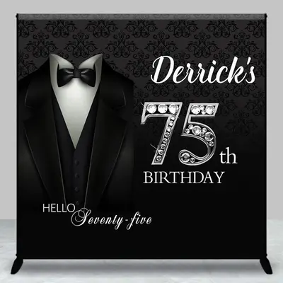 Royal Black Suit Custom Name 75th Birthday Backdrop