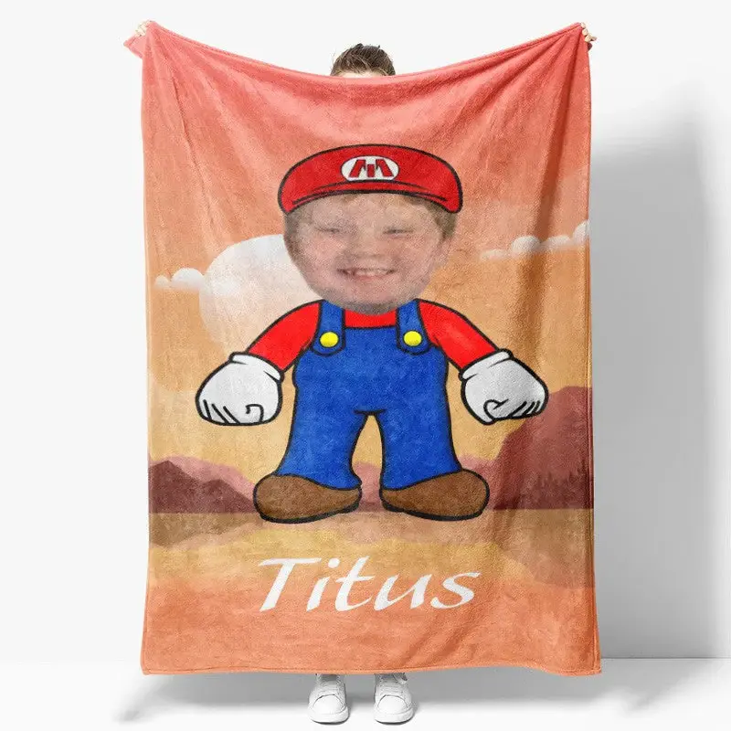 Personalized Mountain Sun Summer Boy Face Blanket - Lofaris