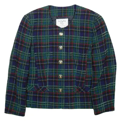 SEPARA Womens Overcoat Coat Green Wool Check UK 10