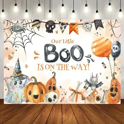 Pumpkins Little Boo Halloween Baby Shower Backdrop