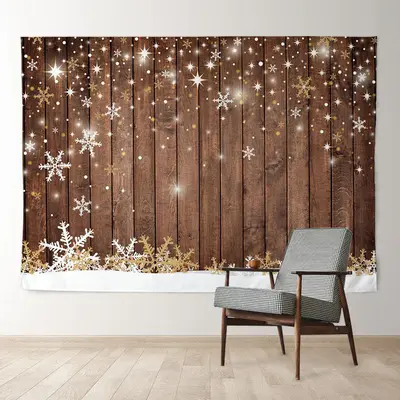 Aperturee Wood Snowflake Glitter Winter Christmas Backdrop