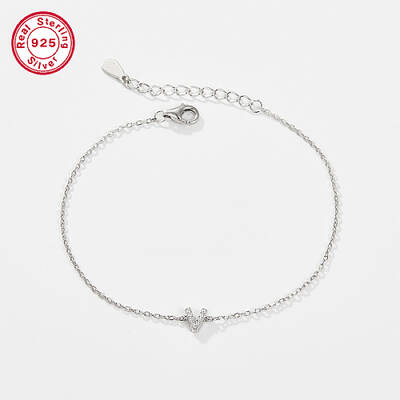 Anti-Tarnish Rhodium Plated 925 Sterling Silver Letter Cubic Zirconia Link Bracelets