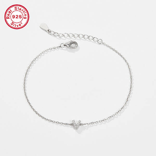 Anti-Tarnish Rhodium Plated 925 Sterling Silver Letter Cubic Zirconia Link Bracelets