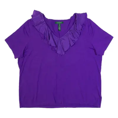 LAUREN RALPH LAUREN Frill Womens Top Purple V-Neck 3XL