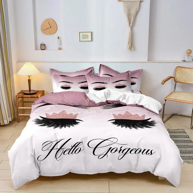Eyelash Pattern Duvet Cover Set, 3 Counts Lightweight Soft Duvet Cover and Pillow Case Set