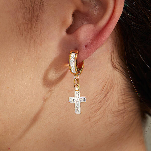 Stainless Steel Cross Hoop Earrings