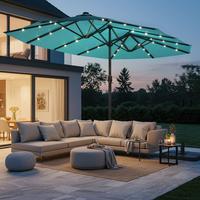 【FathersDayGift】EROMMY 15ft Large Patio Umbrella with Solar LED Lights, Double-Sided Outdoor Umbrella with Crank & Base, ...