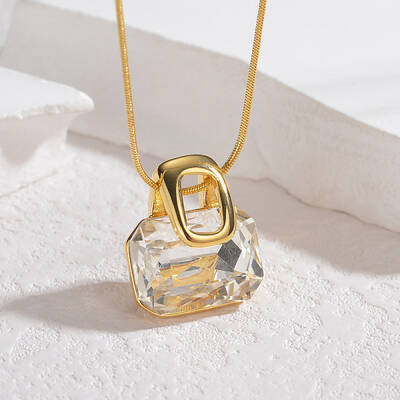 304 Stainless Steel Pave Clear Cubic Zirconia Handbag Pendant Necklaces for Women